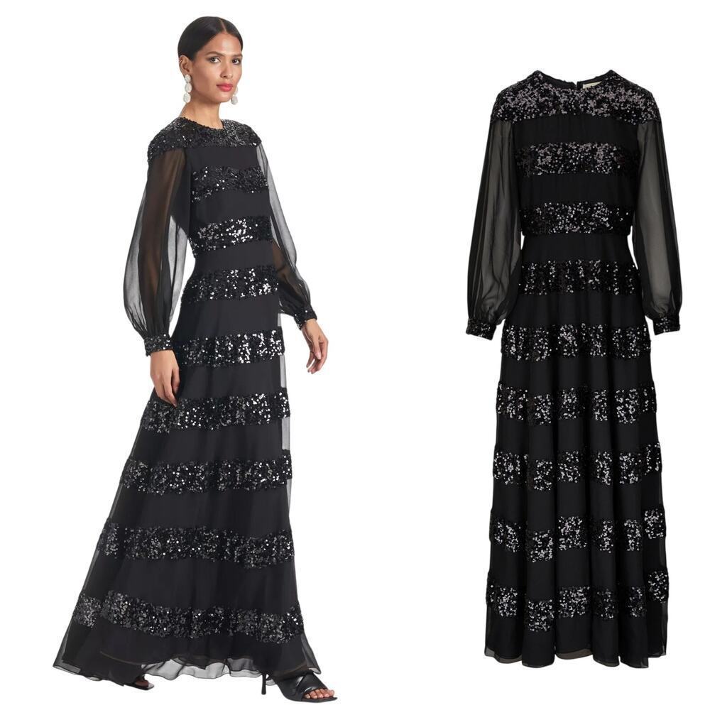 Sachin + Babi Brenda Sequin Striped Gown Size 0 NWT $1095 Long Sleeve Formal